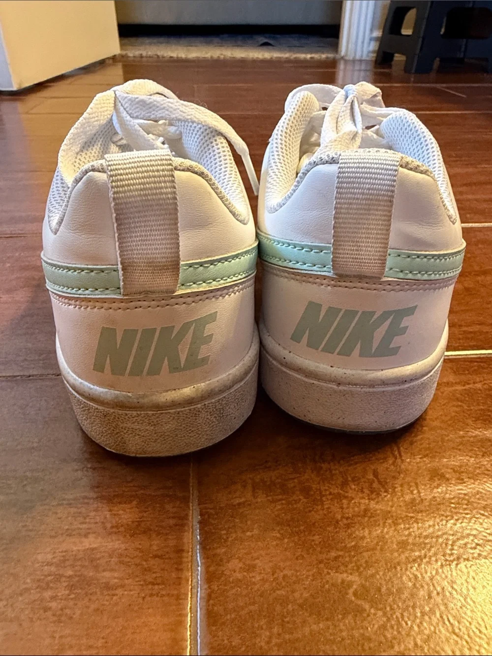 Nike White Sneakers with Mint Green Swoosh